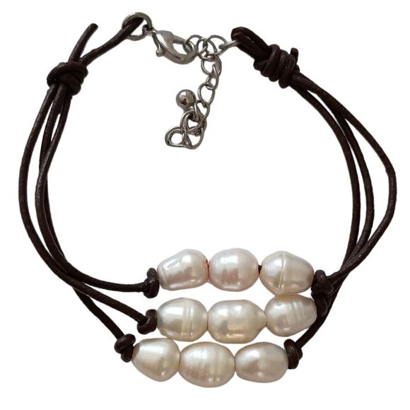 Fresh‎ Water Pearl Bracelet Corded Brown Multi Strand Coastal Beach Adjustable. - Picture 16 of 16